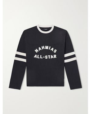 NAHMIAS All Star Varsity Logo-Appliquéd Striped Cotton-Jersey T-Shirt - Blue