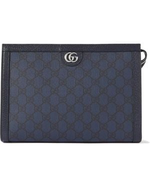 Gucci Ophidia Leather-Trimmed Monogrammed Supreme Coated-Canvas Pouch - Blue