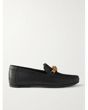 Manolo Blahnik Apollonio Embellished Leather Driving Shoes - Black