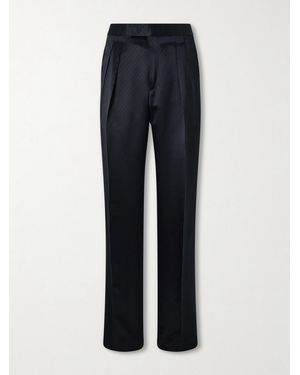 Tom Ford Straight-Leg Pleated Satin Trousers - Blue
