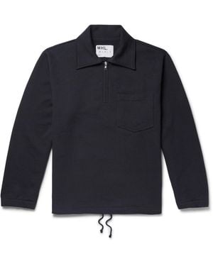 Margaret Howell Mhl Loopback Organic Cotton-jersey Half-zip Jumper - Blue