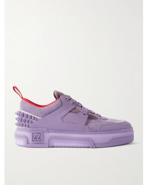 Christian Louboutin Astroloubi Spiked Leather, Suede And Mesh Trainers - Purple