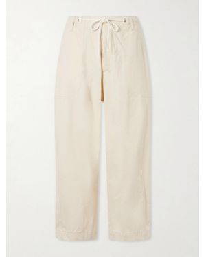 CHERRY LA Wide-Leg Cotton Twill Trousers - Natural