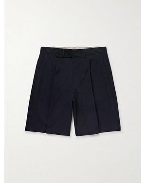 STÒFFA Pleated Wool-seersucker Shorts - Blue