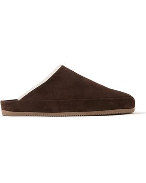 Mulo Shearling-Lined Suede Slippers - Brown