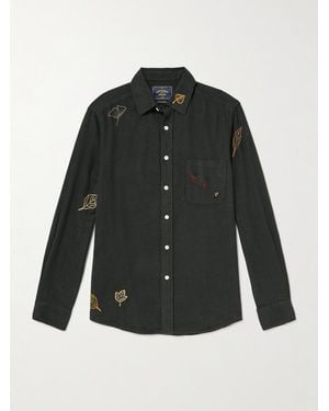 Portuguese Flannel Fall Leaves Embroidered Cotton-Flannel Shirt - Black