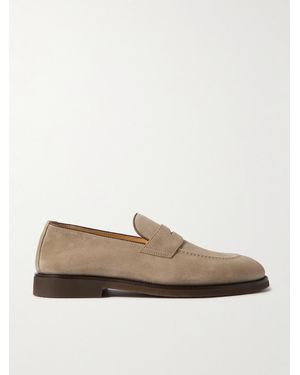 Brunello Cucinelli Leather-Trimmed Suede Penny Loafers - Brown