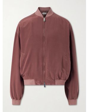 Versace Ribbed Knit-Trimmed Silk-Poplin Blouson Jacket - Red