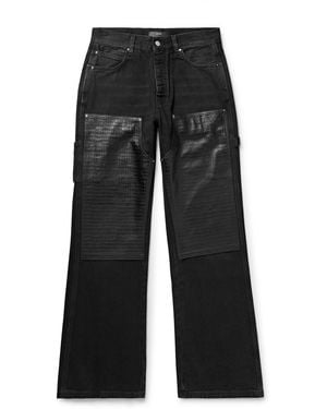 Amiri Carpenter Straight-Leg Croc-Effect Leather-Trimmed Jeans - Black