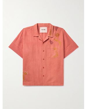 STORY mfg. Greetings Logo-Embroidered Organic Cotton And Linen-Blend Shirt - Pink