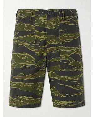 Orslow U.S. Army Fatigue Printed Straight-Leg Rip-Stop Cotton Shorts - Grün