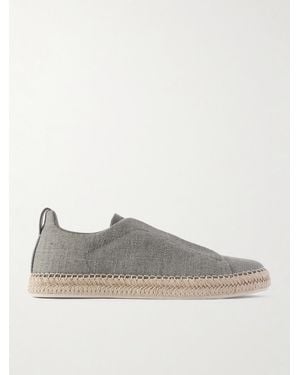 ZEGNA Triple Stitch Leather-Trimmed Canvas Slip-On Trainers - Grey