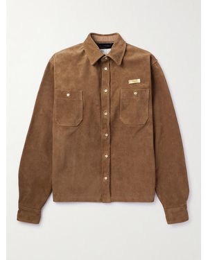 4SDESIGNS Throwing Fits Logo-Appliquéd Leather-Corduroy Shirt - Marrone