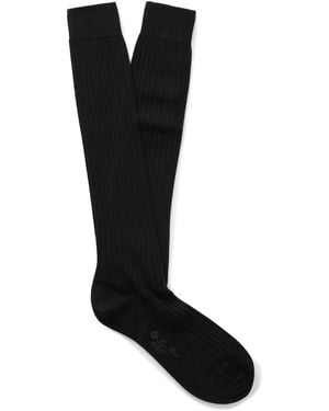 Loro Piana Sottile Ribbed Wool, Cashmere And Silk-Blend Socks - Black