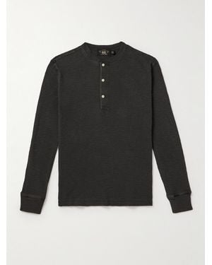 RRL Slim-Fit Textured-Cotton Henley T-Shirt - Black