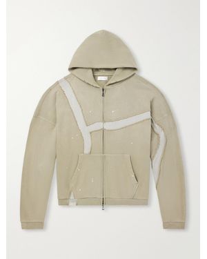 John Elliott Mesh-Trimmed Paint-Splattered Cotton-Jersey Zip-Up Hoodie - Natur