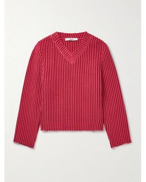 Séfr Agustin Distressed Waffle-Knit Cotton-Blend Sweater - Red