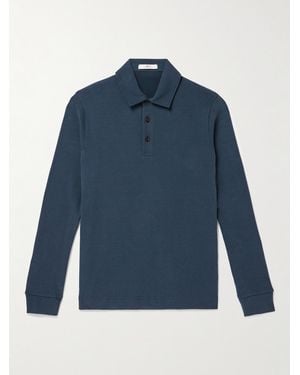 MR P. Ribbed Stretch Cotton And Merino Wool-Blend Polo Shirt - Blue