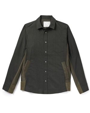 Sacai Shell-Trimmed Prince Of Wales Checked Wool Shirt - Gray