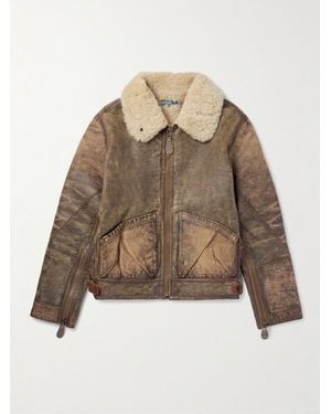 Polo Ralph Lauren Distressed Shearling Bomber Jacket - Brown