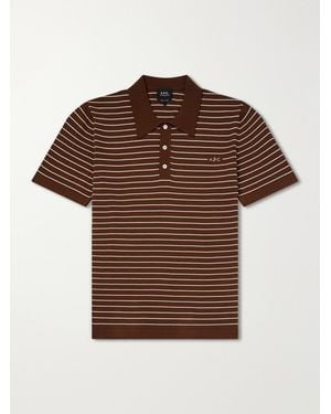 A.P.C. Tristan Logo-Embroidered Striped Cotton Polo Shirt - Brown