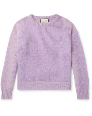 Gucci Embroidered Intarsia Mohair-Blend Sweater - Purple