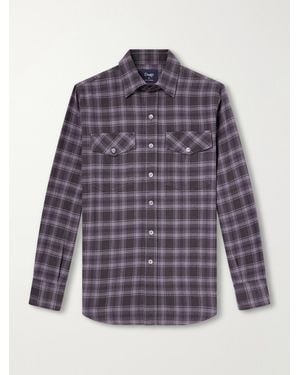 Drake's Checked Cotton And Silk-Blend Twill Shirt - Purple