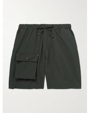 FRIZMWORKS Comfortable Banding Straight-leg Seersucker Drawstring Cargo Shorts - Green