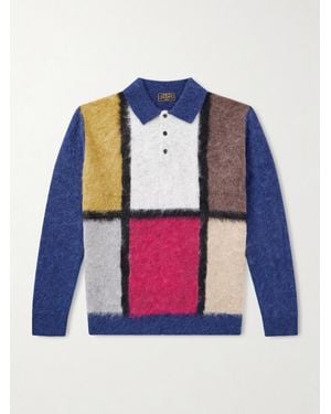 Beams Plus Colour-Block Polo Jumper - Blue
