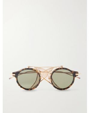 Thom Browne Round-Frame-Tone Titanium And Tortoiseshell Acetate Sunglasses - Natural