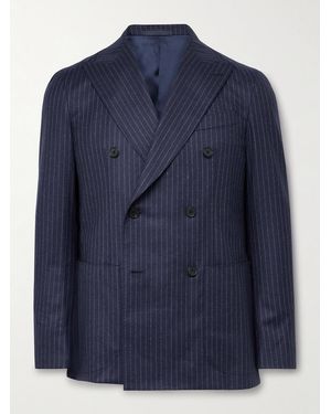 Caruso Double-Breasted Pinstriped Wool Suit Jacket - Blue