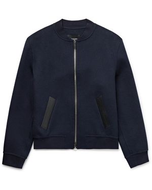 Yves Salomon Leather-Trimmed Wool And Cashmere-Blend Felt Bomber Jacket - Blue