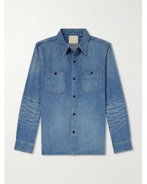 Fullcount Distressed Denim Shirt - Blue