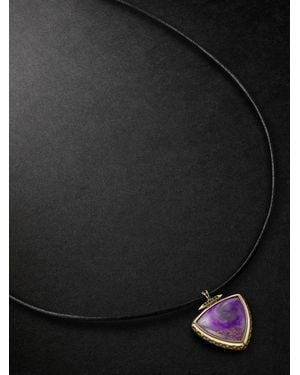 Jenny Dee Jewelry Totem 18-Karat, Leather, Sugilite And Diamond Necklace - Black