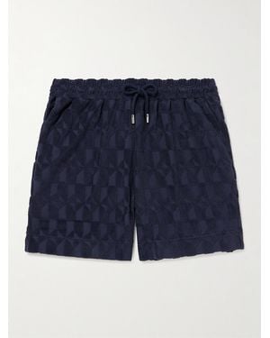 MR P. Straight-Leg Organic Cotton-Terry Jacquard Drawstring Shorts - Blue