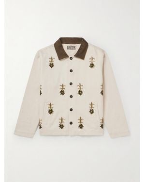 Kartik Research Corduroy-Trimmed Embroidered Cotton-Twill Jacket - Natural