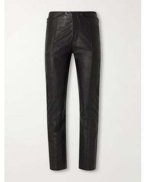 ADON Slim-Fit Straight-Leg Paneled Leather Pants - Black