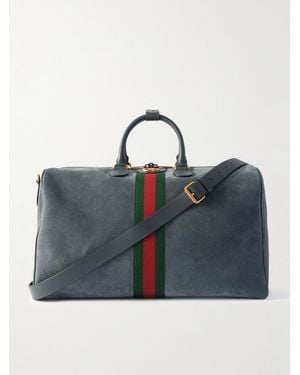 Gucci Savoy Medium Full-grain Leather-trimmed Suede Weekend Bag - Blue