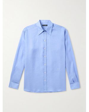 Dolce & Gabbana Logo-Embroidered Linen-Canvas Shirt - Blue