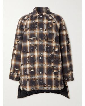 Givenchy Distressed Checked Quilted Cotton-Flannel Shirt Jacket - Brown