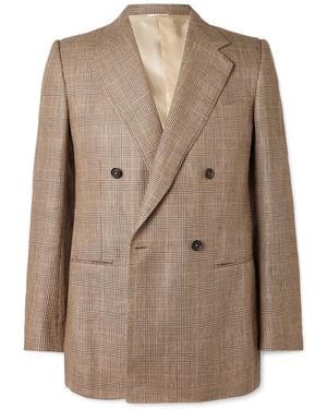 Husbands Double-Breasted Prince Of Wales Checked Worsted Wool And Linen-Blend Blazer - Natural