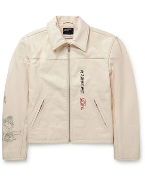 Enfants Riches Deprimes The Bully Distressed Embroidered Tumbled-Leather Jacket - Natural