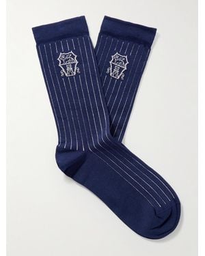 Brunello Cucinelli Striped Logo-jacquard Cotton Socks - Blue