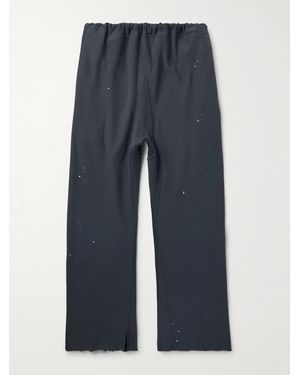 Maison Margiela Straight-leg Distressed Paint-splattered Cotton-jersey Joggers - Blue