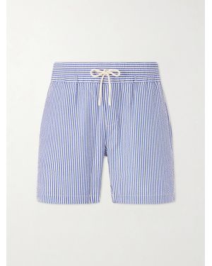 Portuguese Flannel Atlantico Straight-Leg Striped Cotton-Seersucker Shorts - Blue