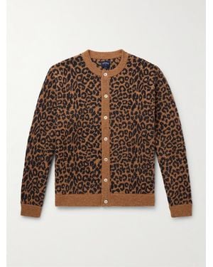 Noah Leopard-jacquard Wool Cardigan - Brown