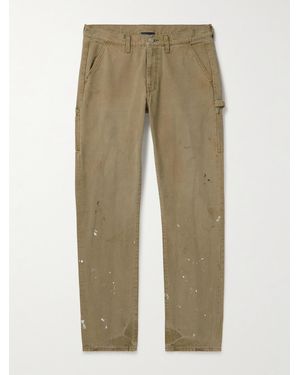John Elliott Straight-Leg Paint-Splattered Cotton-Canvas Trousers - Natural