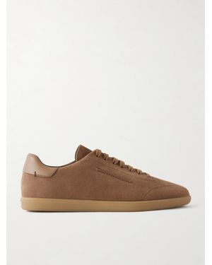 ZEGNA 232 Leather-trimmed Suede Trainers - Brown