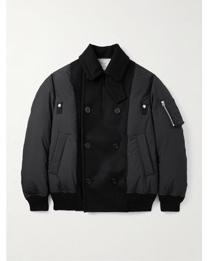 Sacai Double-Breasted Wool And Ripstop Down Bomber Jacket - Black