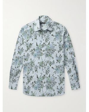 Tom Ford Slim-Fit Floral-Print Silk-Crepe Shirt - Blue